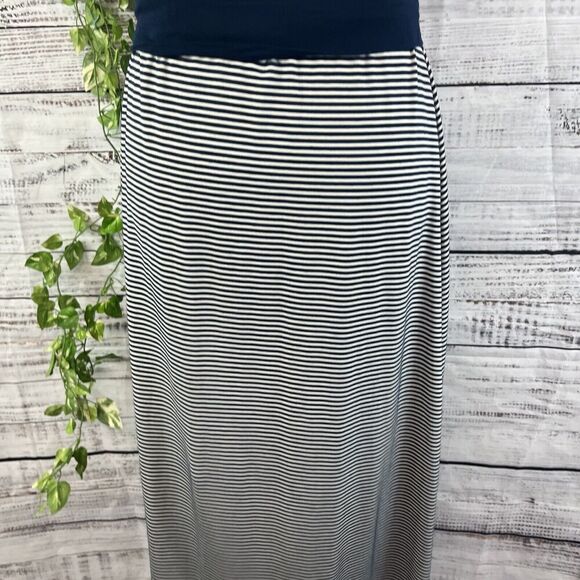 Max Studio Skirt size Medium Navy Blue Ivory Striped Jersey Long Maxi Stretch - Picture 15 of 16